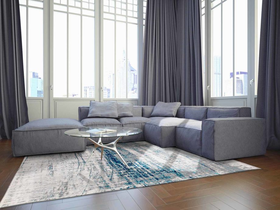 Louis De Poortere teppe LX 8421 Mad Men Griff Bronx Azurite interior